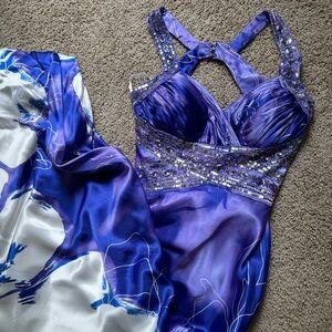 Cachet Purple and White Satin Dress
